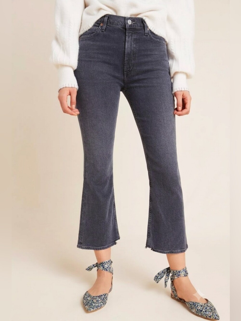 Citizens of Humanity Demy Cropped Flare High Rise Jeans Washed Black Charcoal 30